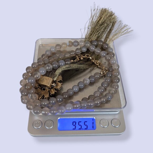 Bohemian Natural Chalcedony Beaded Fringe Pendant Necklace - Picture 6 of 6